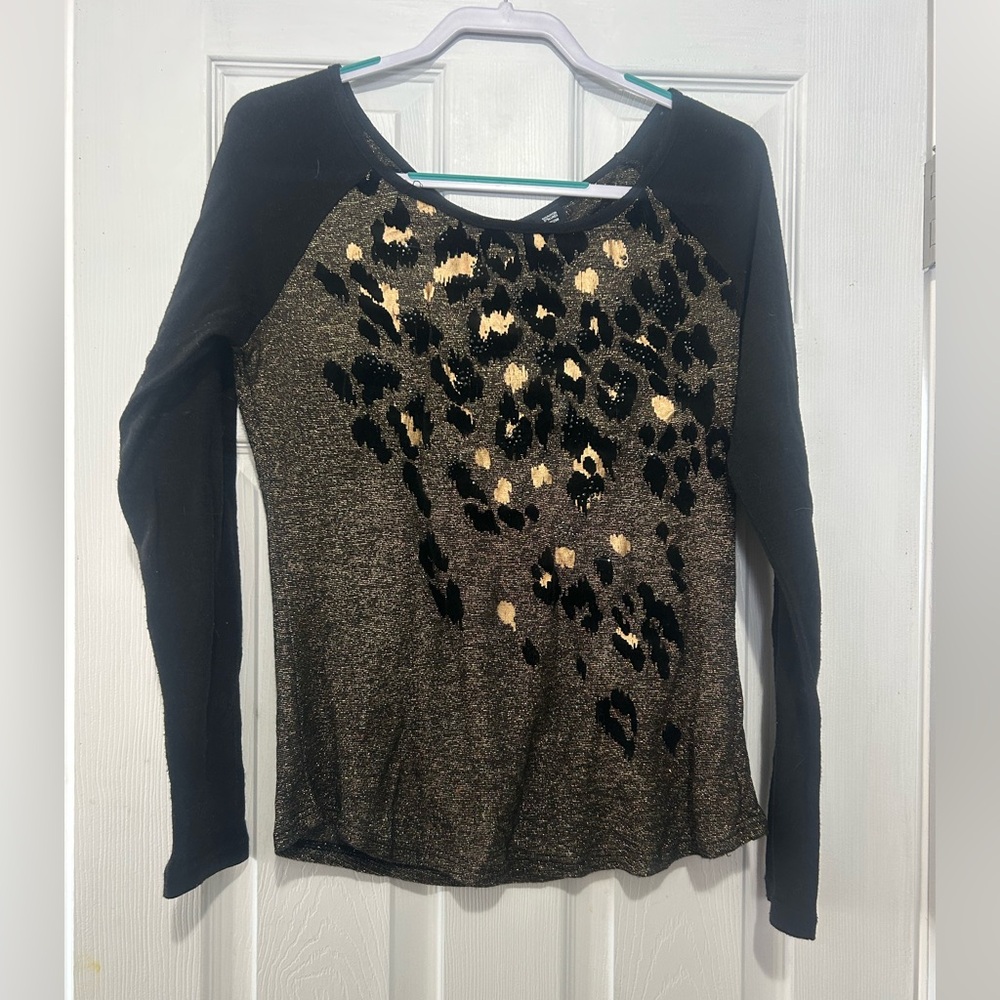 Miss Me Black and Gold Animal Print Long Sleeve Top